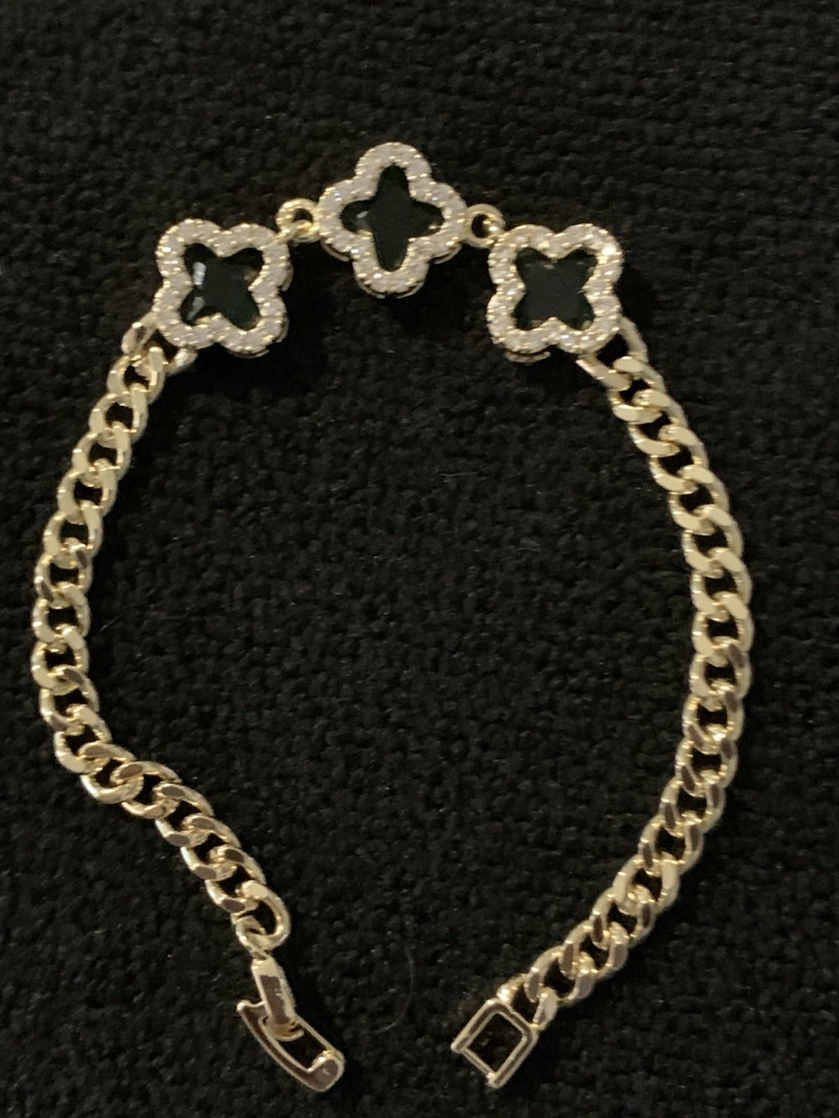 14k Yellow Gold Filled Green Sparkle And Cuban Bracelet