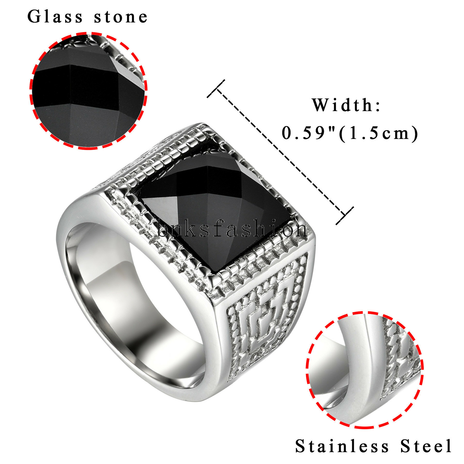Stainless Steel Black Stone Ring Mens Classic Jewelry Ring Band Gift Size 8-13