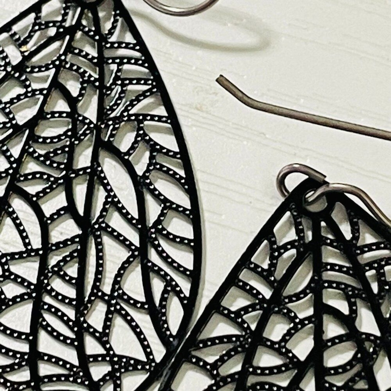 Black Cutout Teardrop Filigree Earrings Ultra Lightweight Bold Statement