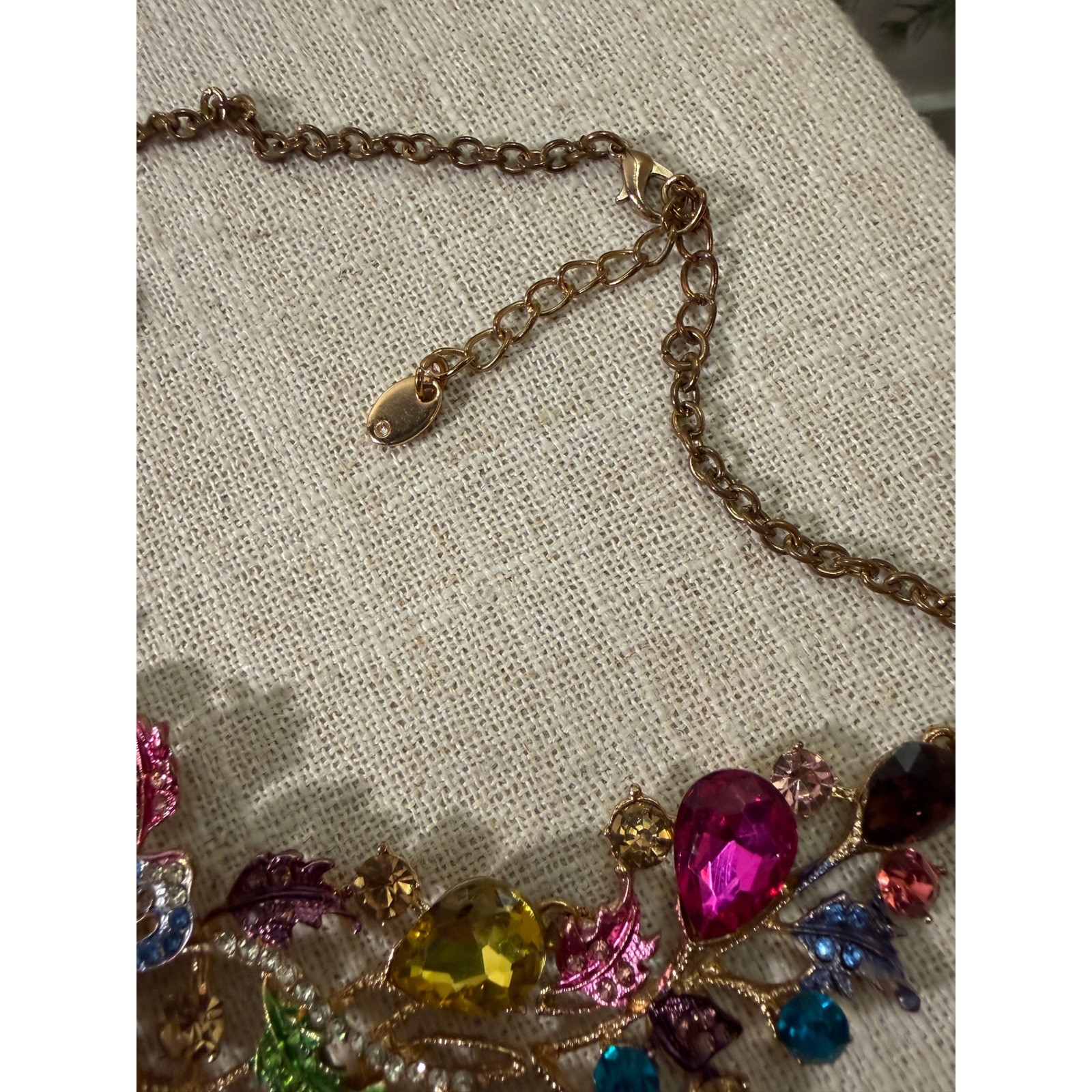 Multicolor Crystal Floral Bib Statement Necklace Gold Tone Jewel Tone Rhinestone