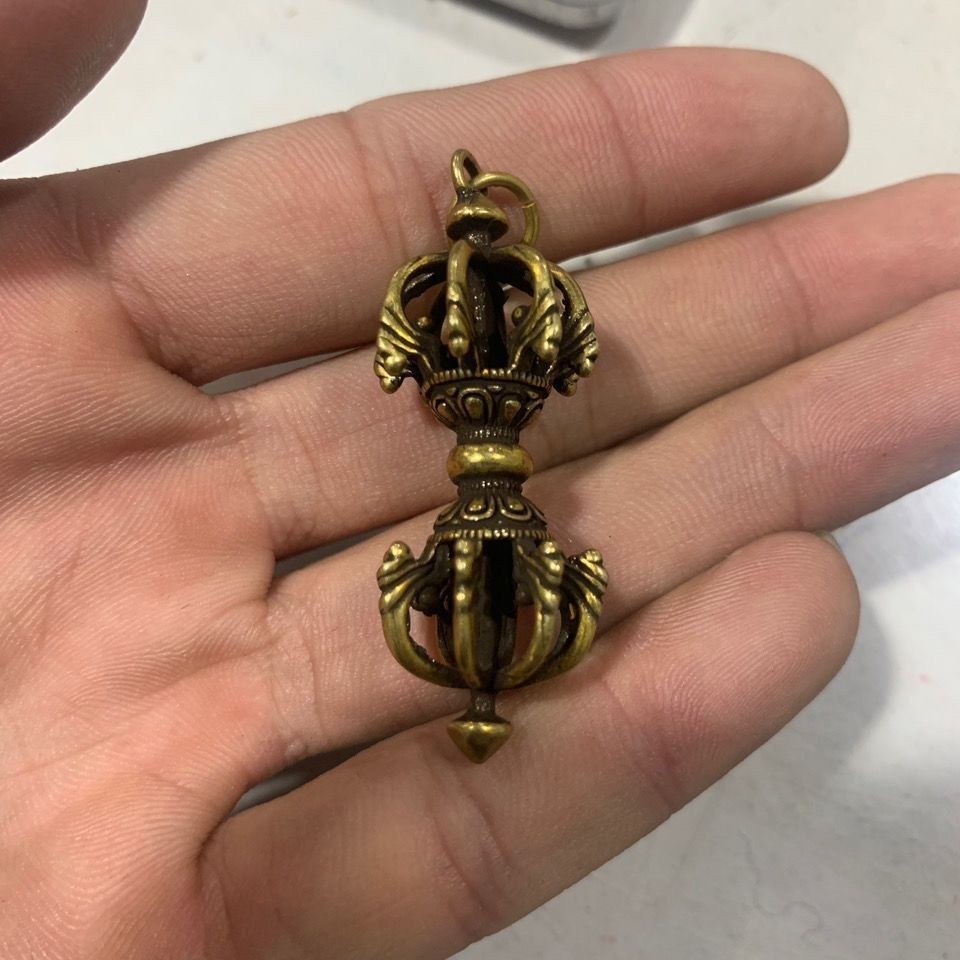 Antiqued Brass Vajra Dorje Pendant Tibetan Buddhist Amulet Charm Necklace