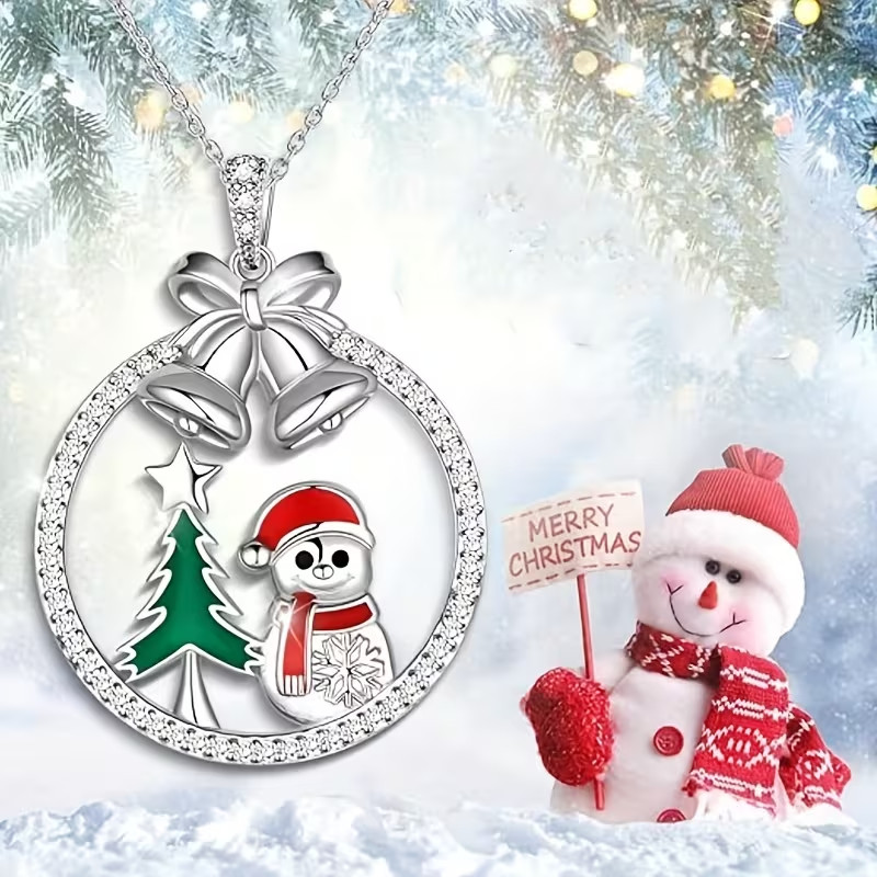 Women’s Zirconia Snowman Sparkling Pendant Necklace – with gift box