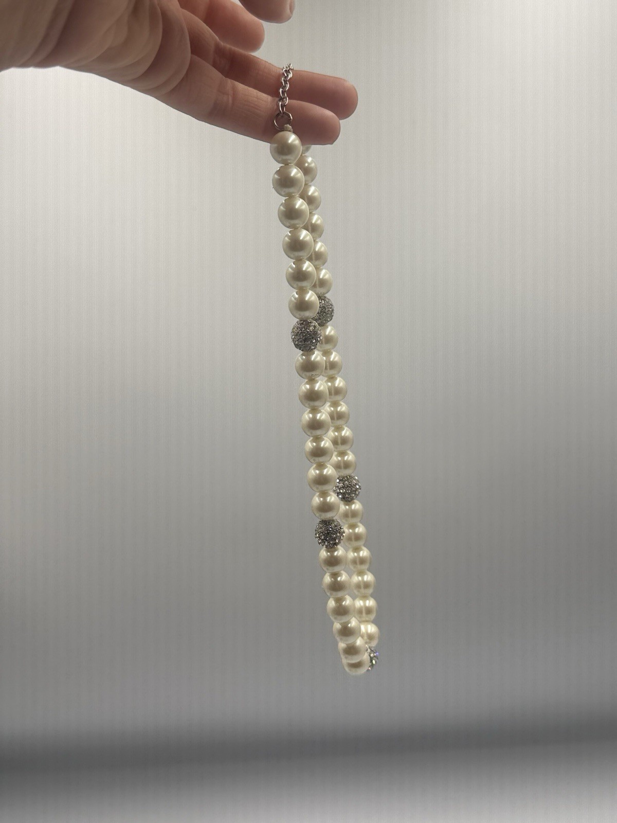 Faux Pearl Crystal Pavé Beaded Statement Necklace Wedding Bridal Silver
