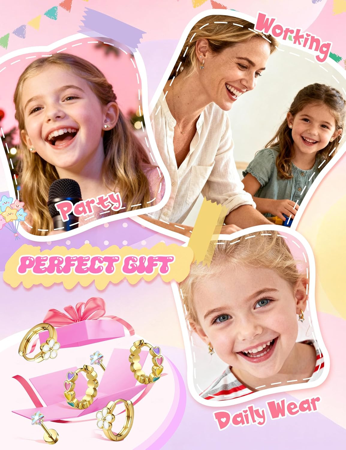 Hypoallergenic Earrings for Girls Flat Back-Stainless Surgical Steel Earrings fo