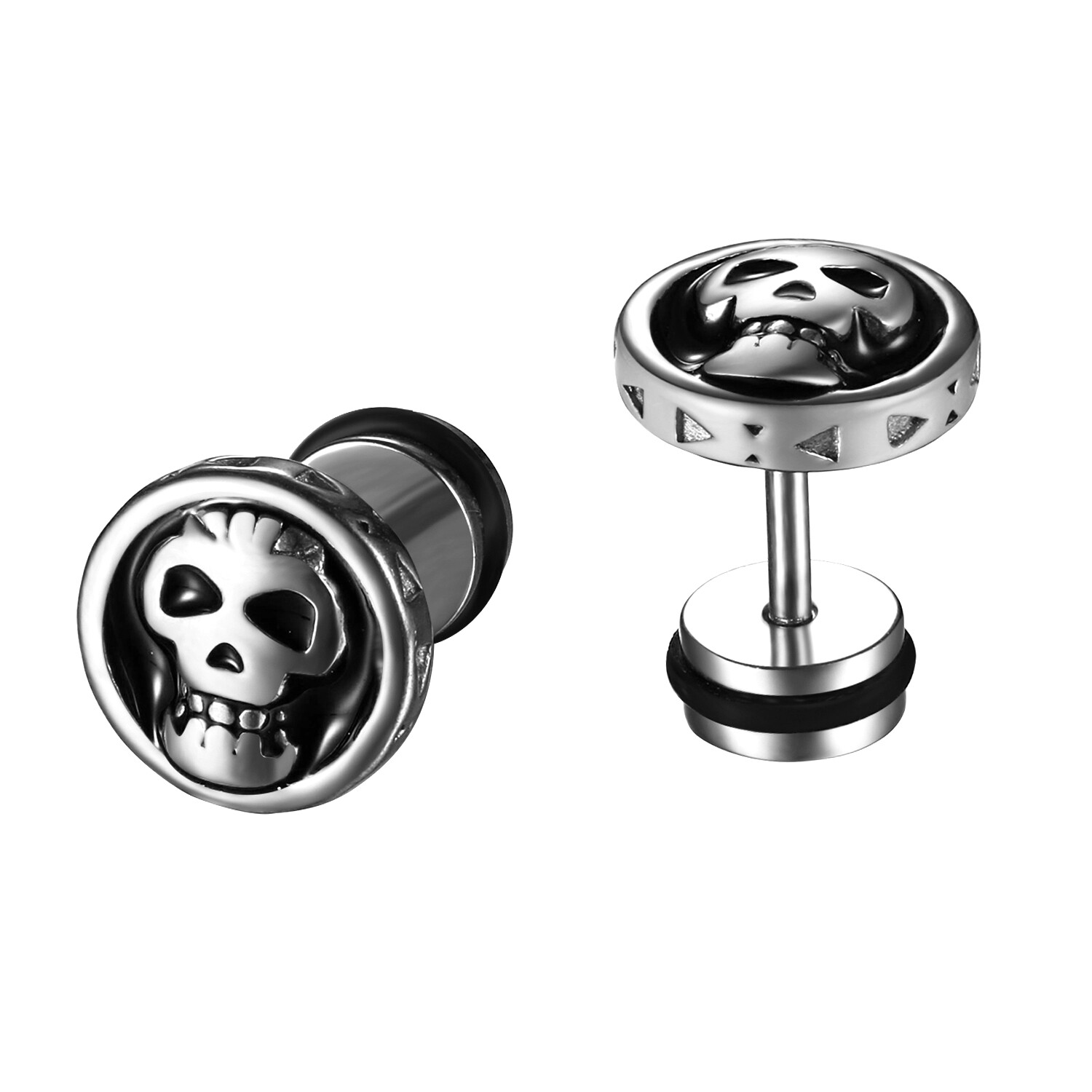 Gothic Punk Skull Stud Earrings For Men Women Stainless Steel Screw Back