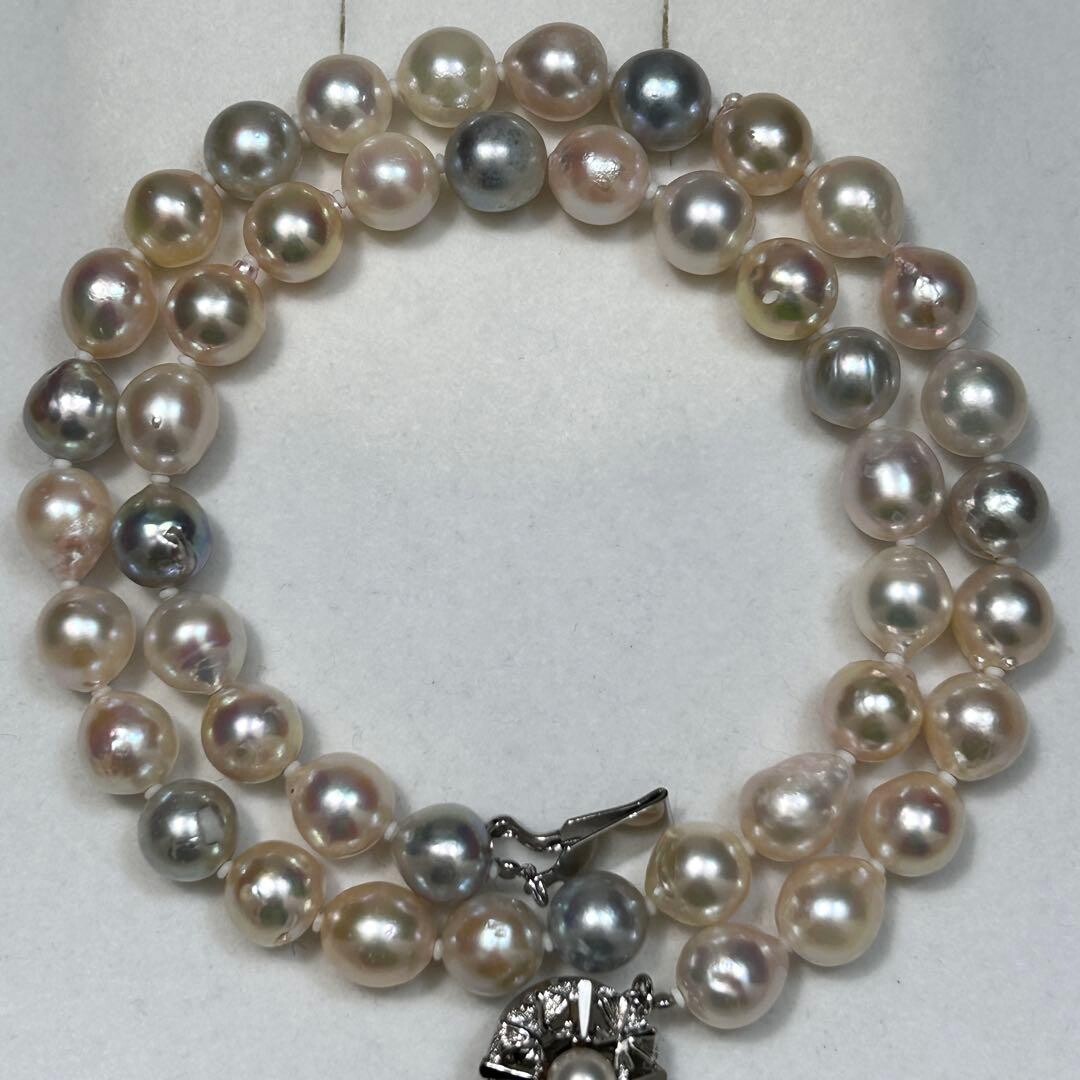Akoya Pearl Baroque Necklace 8.6mm Multicolor Silver 48cm Auth