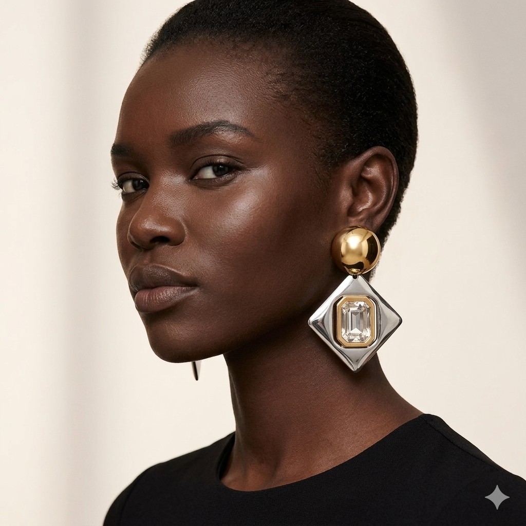 Elegant Bold Geometric Statement Earrings Golden Dangle Statement Piece