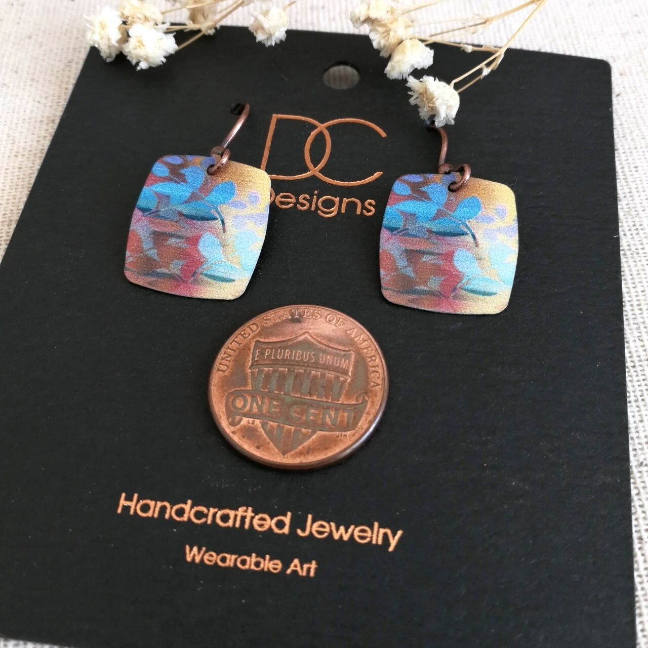 DC Designs Abstract Foliage Small Square Earrings in Multicolor 30NS Unique Gift