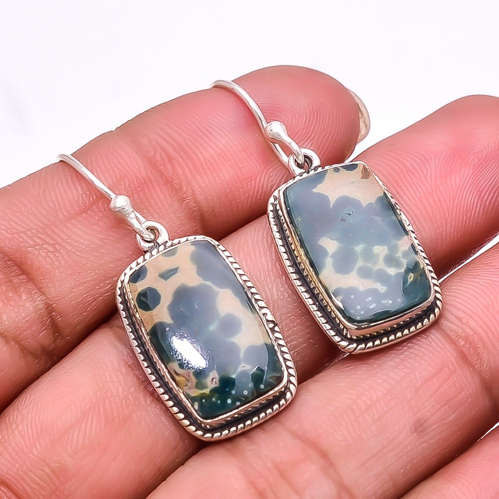 Ocean Jasper Handmade 925 Sterling Silver Earring 1.56″ E18, Christmas Gift