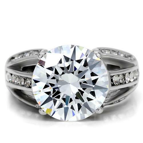 TK187 – High polished (no plating) Stainless Steel Ring with AAA Grade CZ in