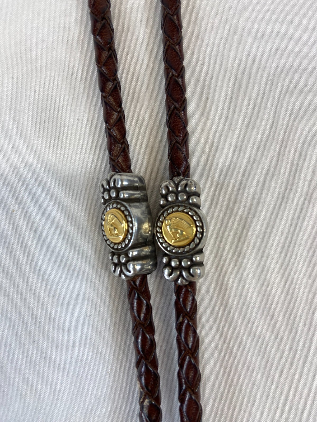 Vintage Brighton Necklace Lanyard Braided Leather Cord Mixed Metals Charms Brown