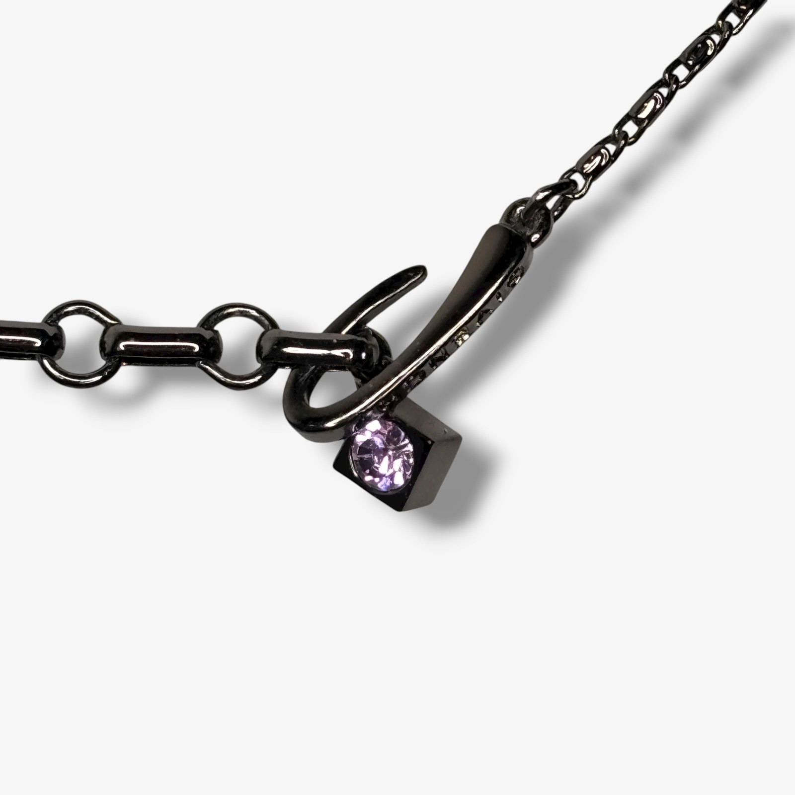 Givenchy 2010s Gunmetal Necklace Acrylic Lavender Drops Modern Gothic Couture