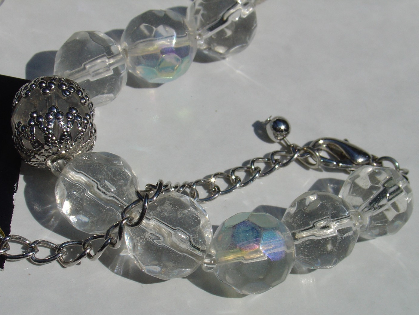 Birch Hill Large Faceted Clear Glass Bead Necklace Some AB Aurora Borealis