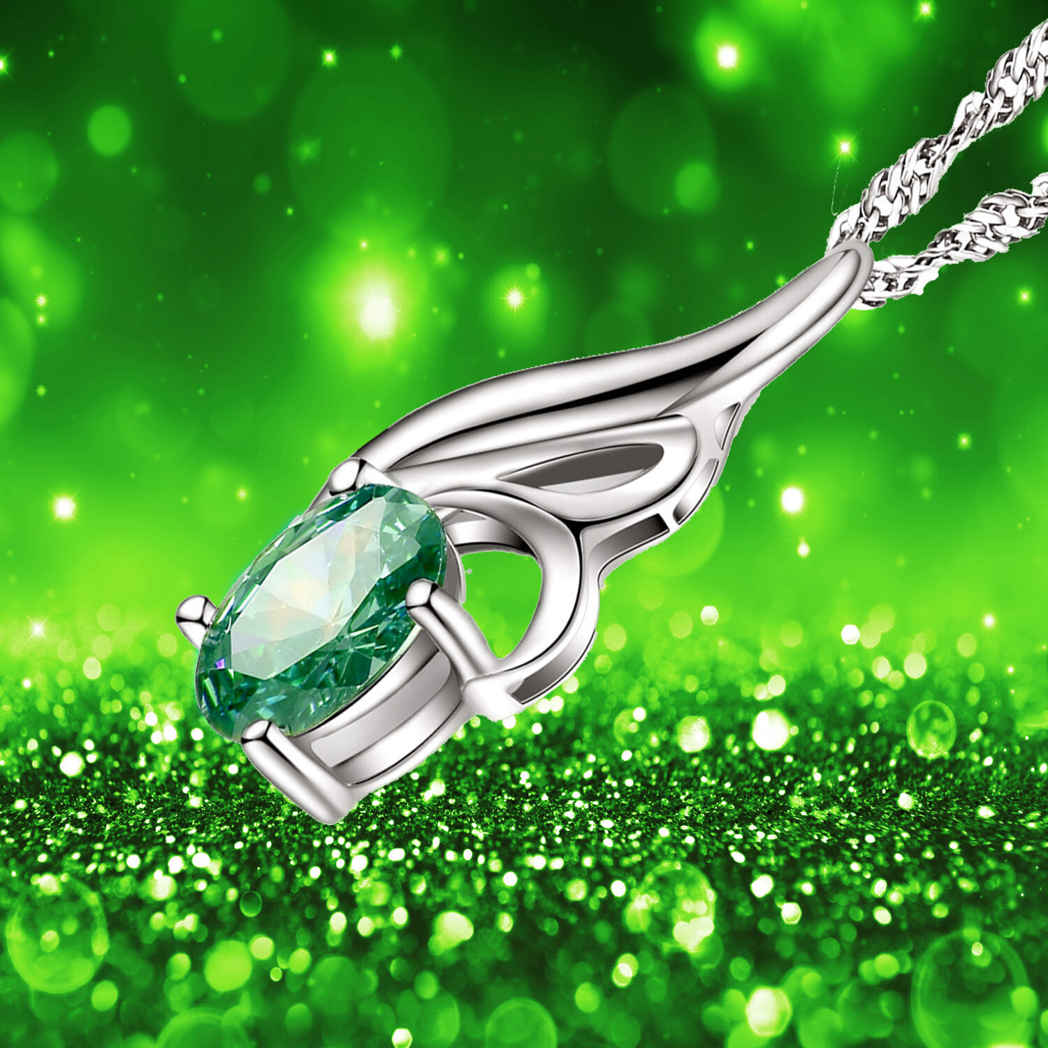 Real 925 Sterling Silver Created Emerald Pendant Necklace Jewelry Gift for Her