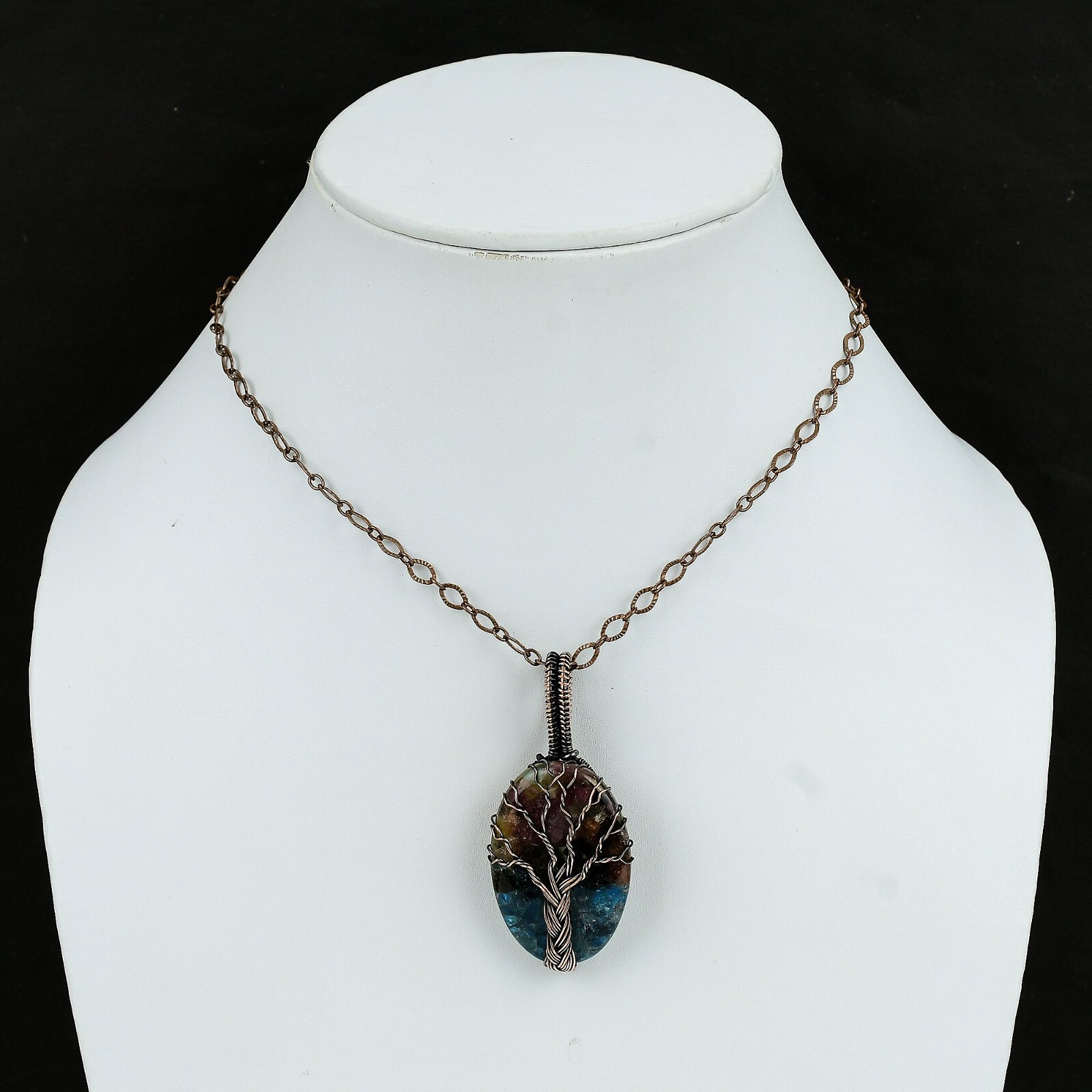 Watermelon Tourmaline Copper Friend Gift Wire Wrapped Tree Of Life Pendant 2.36″