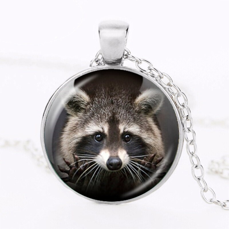 RACCOON 1-1/8″ Metal & Acrylic Pendant 22″ Necklace (#26)