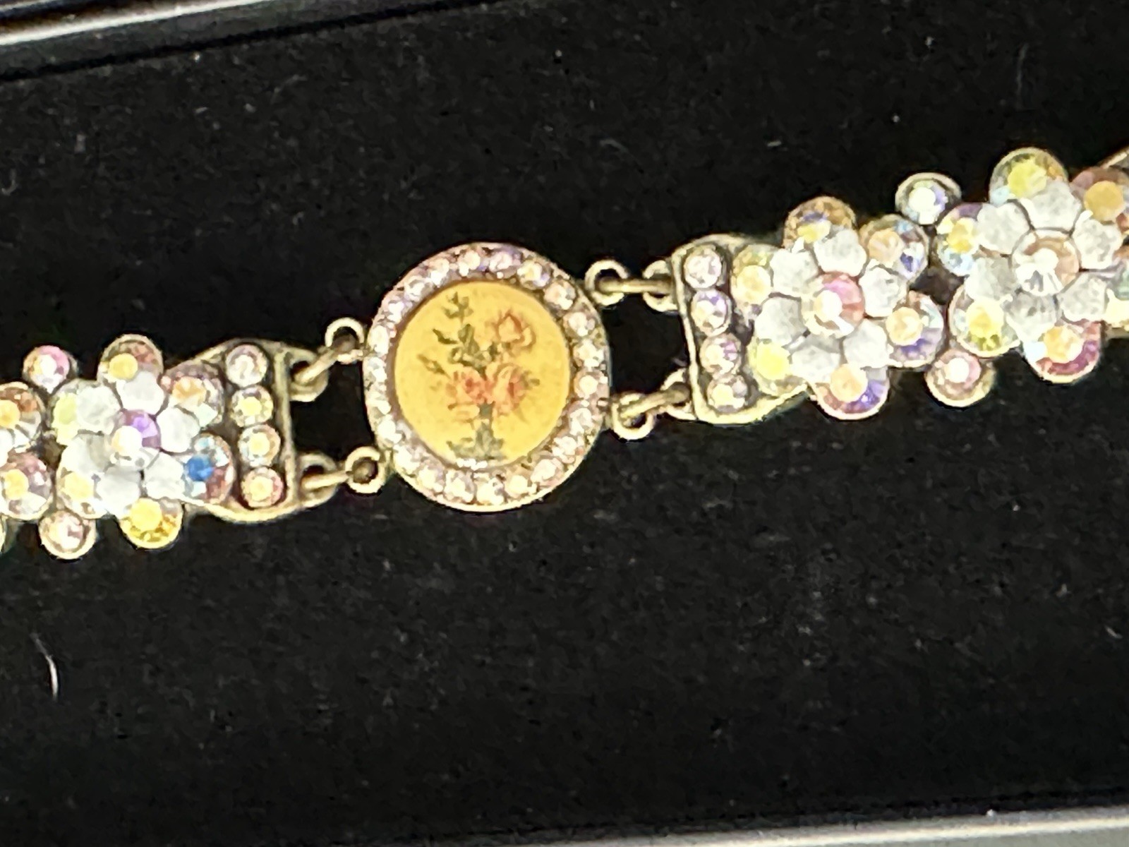 Vintage Michal Negrin Swarovski Crystal Floral Bracelet & Earrings Set