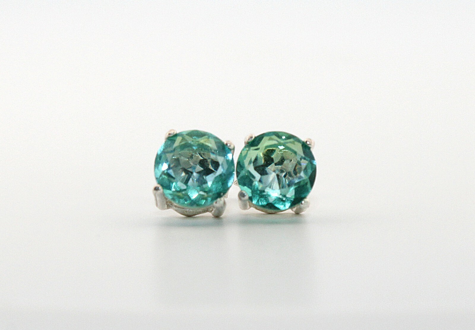Round Blue & Green Tourmaline Sterling Silver Earrings 7RBGTSSEMB