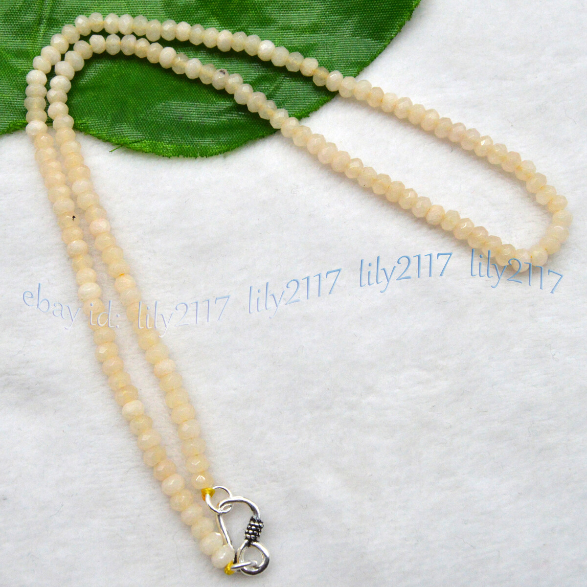 2x4mm Natural Beige Jade Faceted Gemstone Roundel Beads Necklace Silver Clasp
