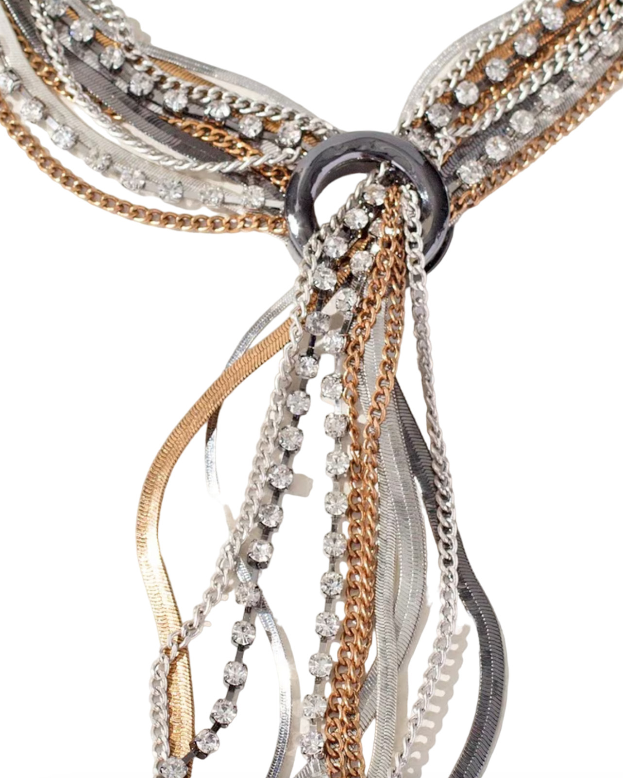 CHICO’S MIXED METAL MULTI STRAND GOLD SILVER TONE GEM STRANDS Y NECKLACE BOHO