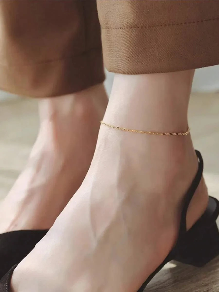 1pc Minimalist Stainless Steel Chain Anklet, Suitable For Vacation And Beach