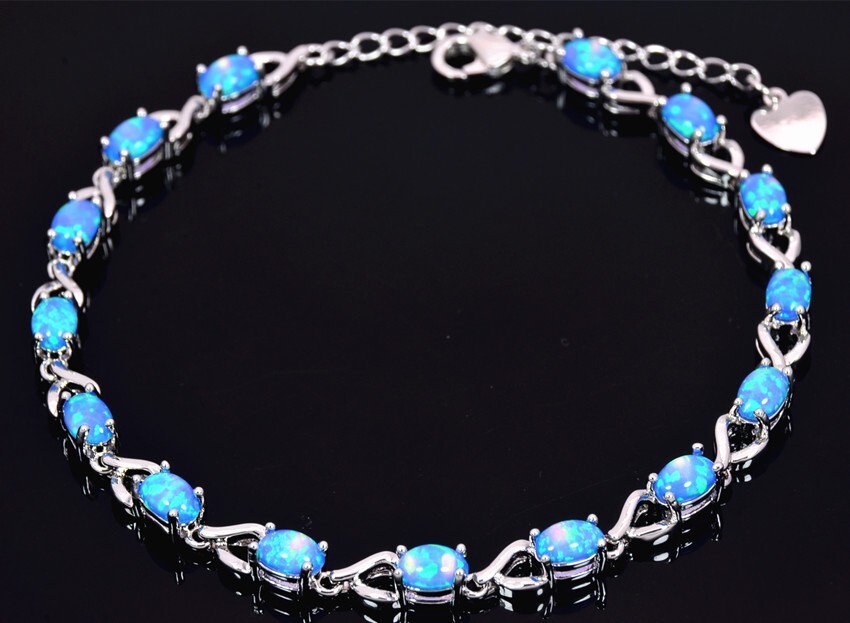 Hawaii Blue Opal Cute Oval Bracelet 925 Sterling Sliver Jewelry For Women Girls