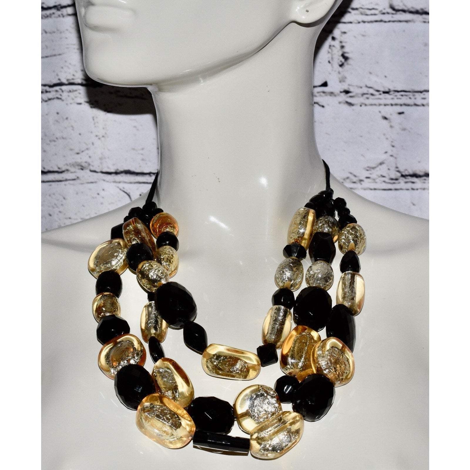 Loulou De La Falaise YSL Foil Lucite & Black Chunky Layered Statement Necklace