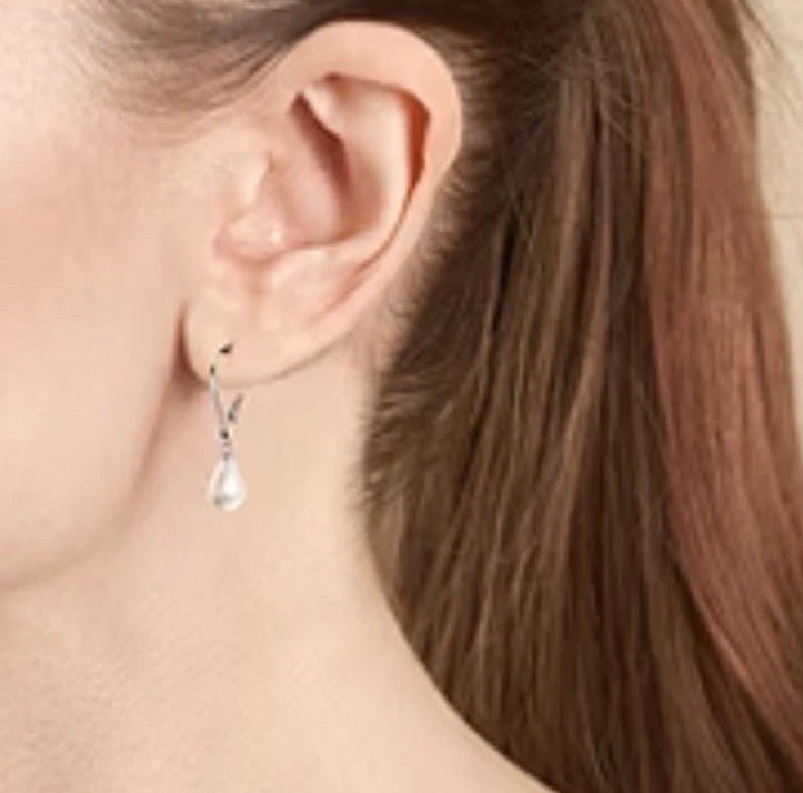 Silver Treasures Simulation Pearl Earrings Sterling Silver, Cubic Zirconia