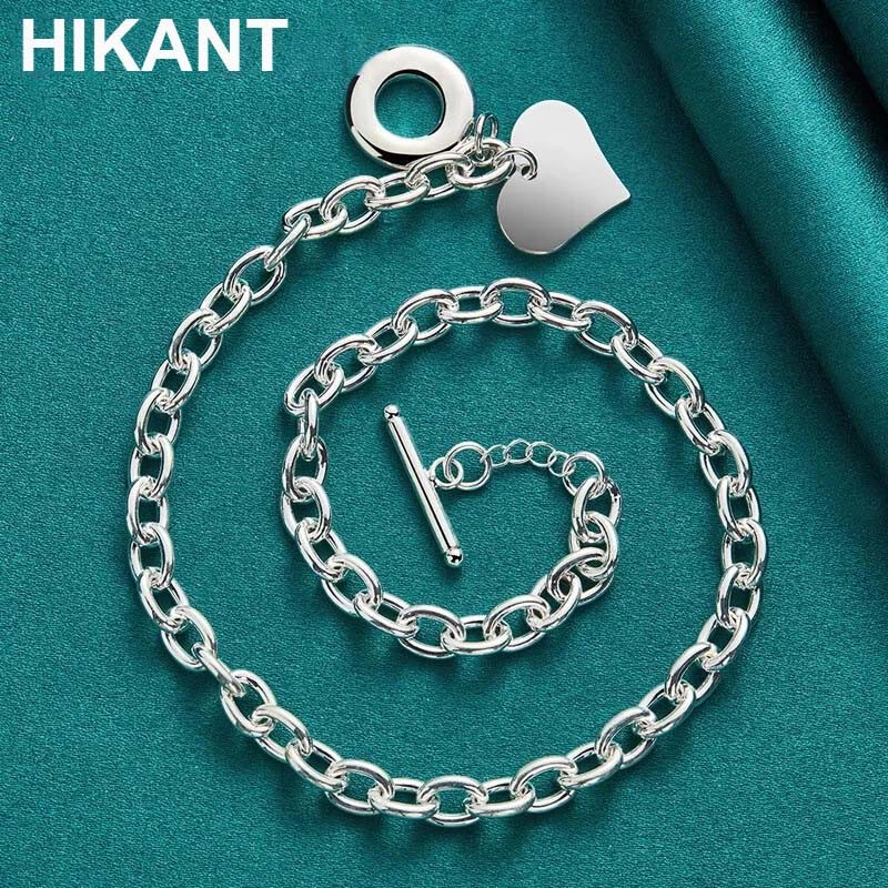 925 Sterling Silver Heart Pendant OT Thick Chain Necklace Women Fashion Jewelry