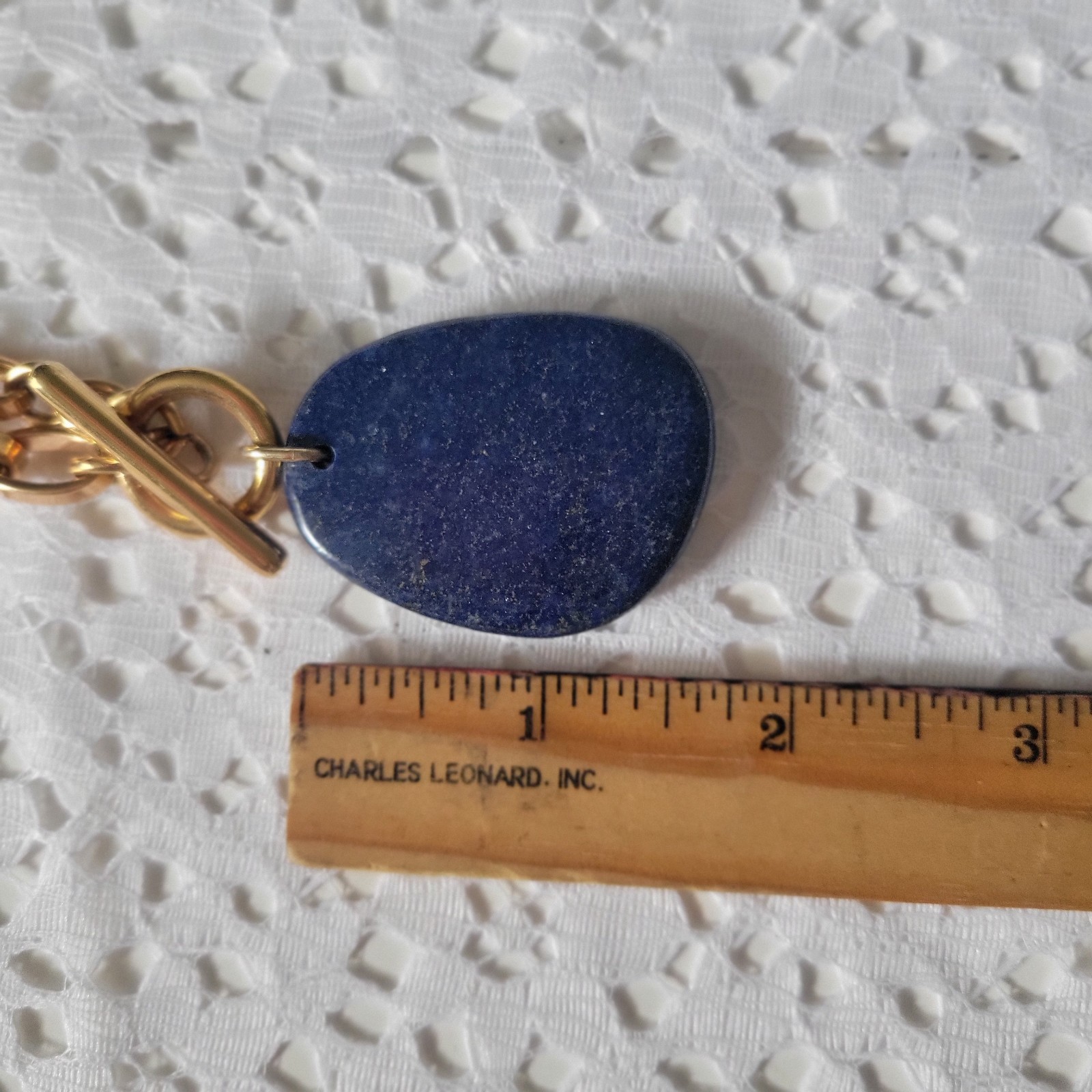 Monet Front Toggle Clasp Necklace Lapis Lazuli Gemstone Pendant Rose Gold Chain