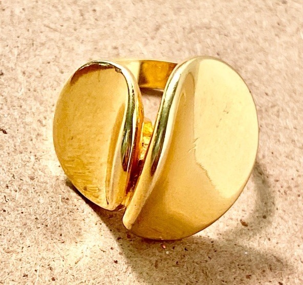 VTG Modernist Austria Adjustable Gold Tone Sculptural Statement Ring Signed R