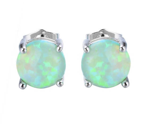 Women Classic 925 Sterling Silver Round Fire Opal Stud Earrings Gift Box PE19