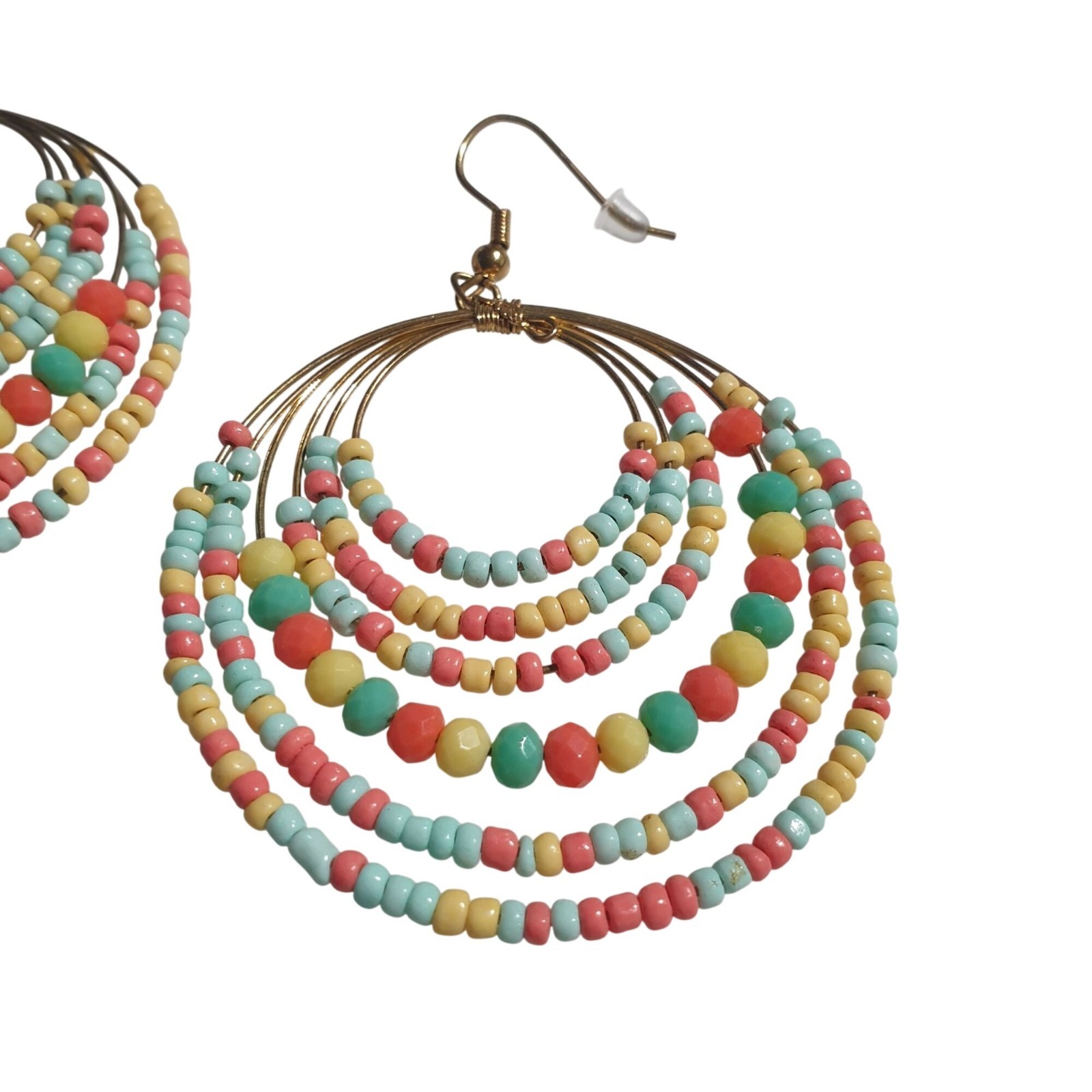 Colorful Multilayered Beaded Hoop Earrings Boho Jewelry Lightweight Beach Core