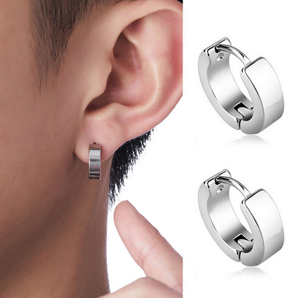 2pcs Stainless Steel Stud Earrings for Men Women Small Huggie Hoop Earrings Set