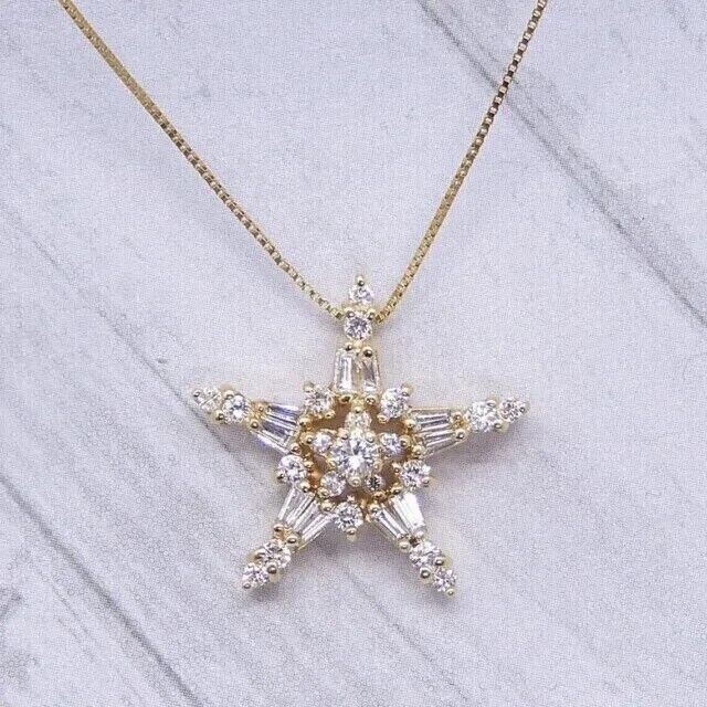 2.00 Ct Round & Baguette Simulated Diamond Star Pendant 14K Yellow Gold Plated