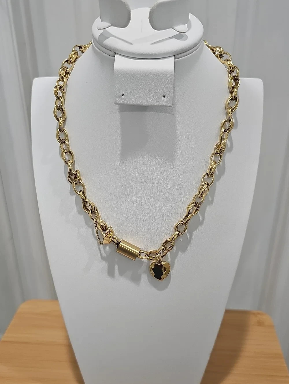 18k Gold Stainless Steel Chain Link Necklace with Heart Charm 18″
