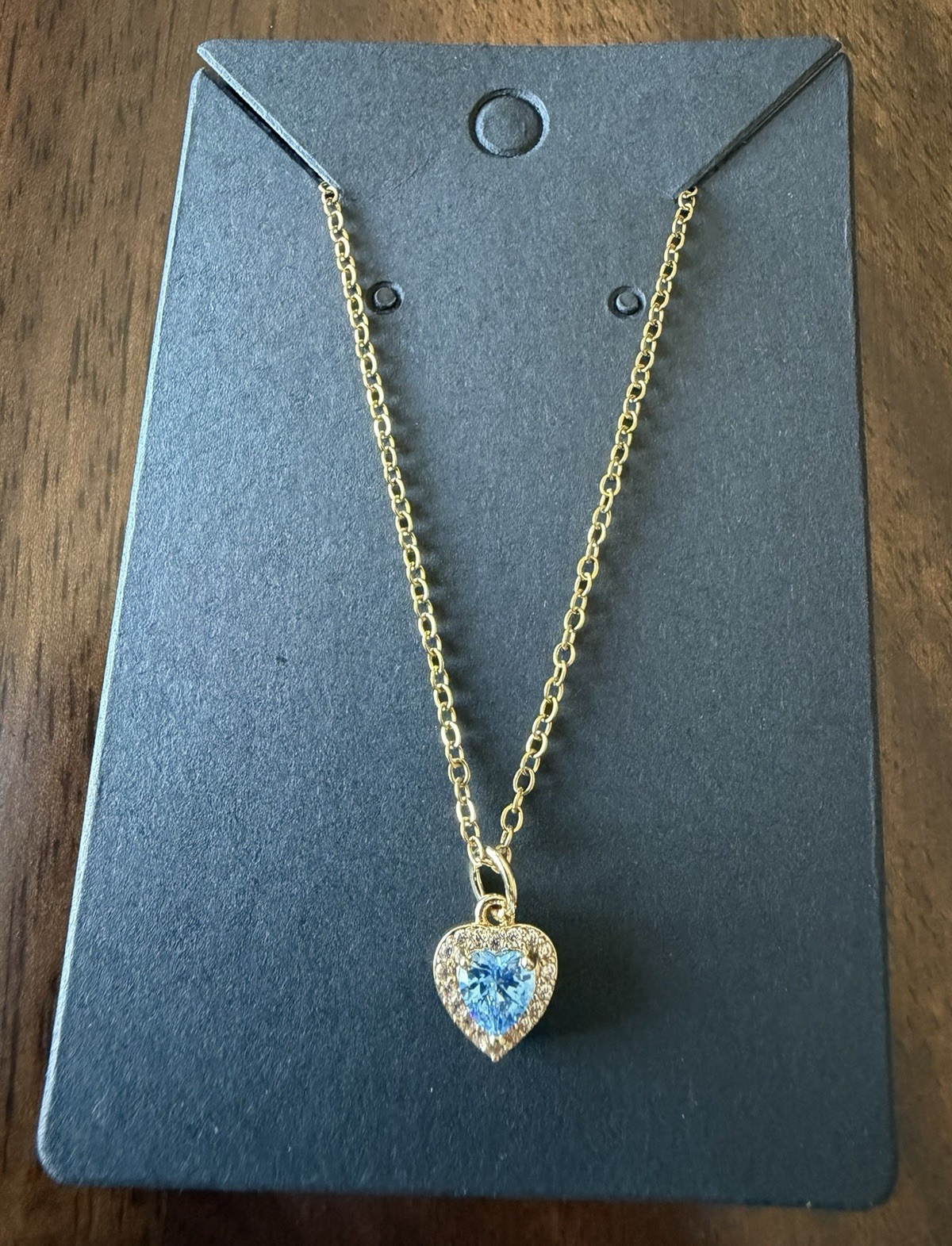 Blue Heart Shaped Cubic Zirconia Gold Plated Titanium Steel Adjustable Length Ne