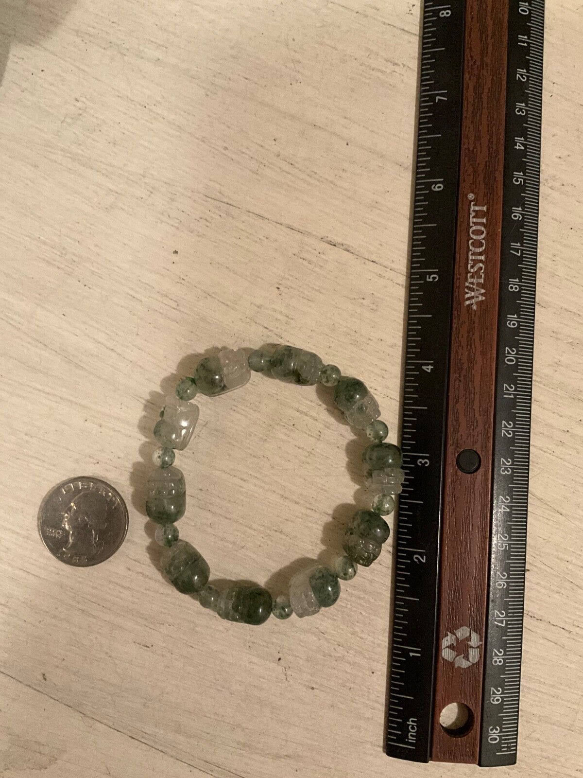 Moss Agate Bracelet Carved Pixiu Artisan Handcrafted