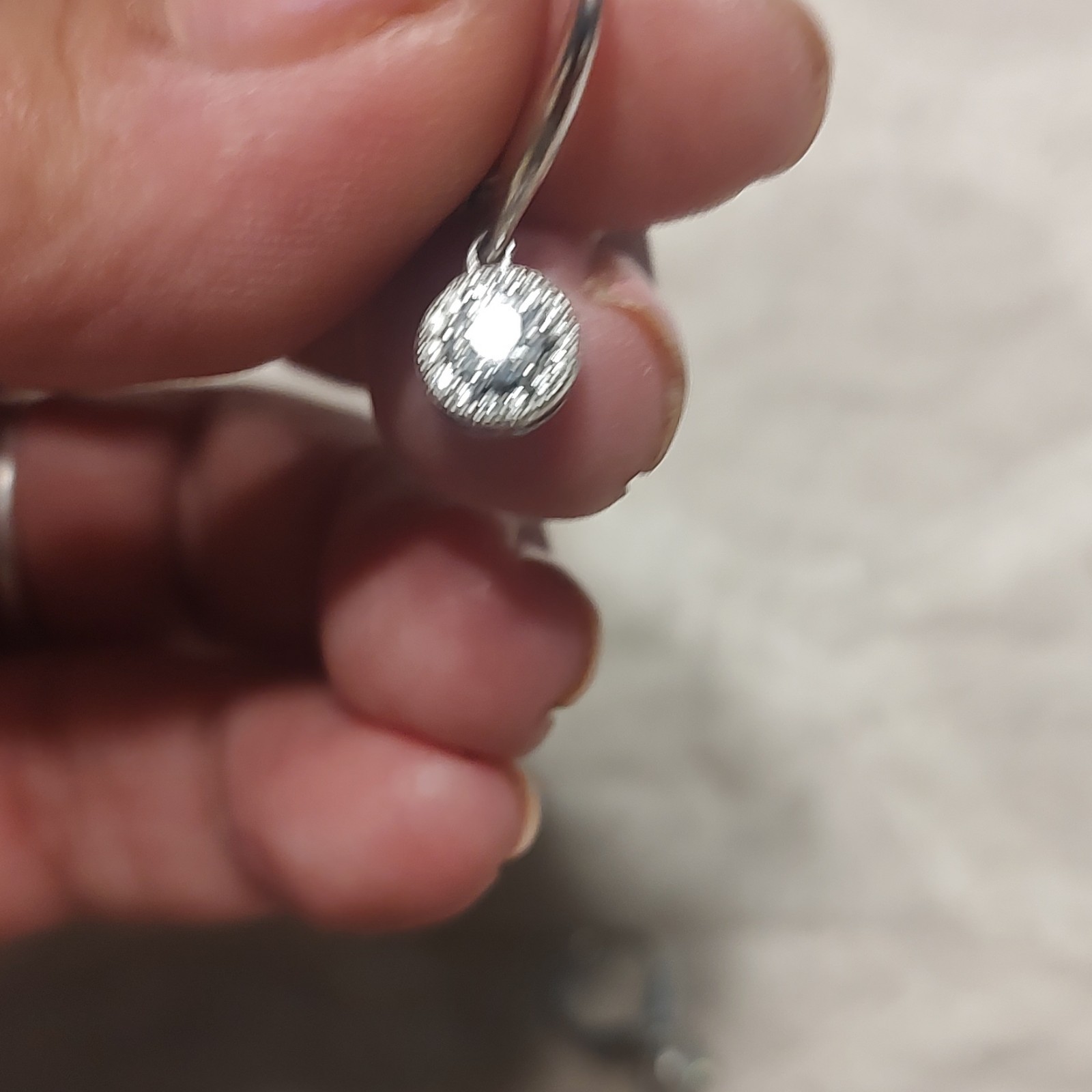 vintage Silver 925 Round Bezel Dangle Leverback Earrings w/ Cubic Zerconia