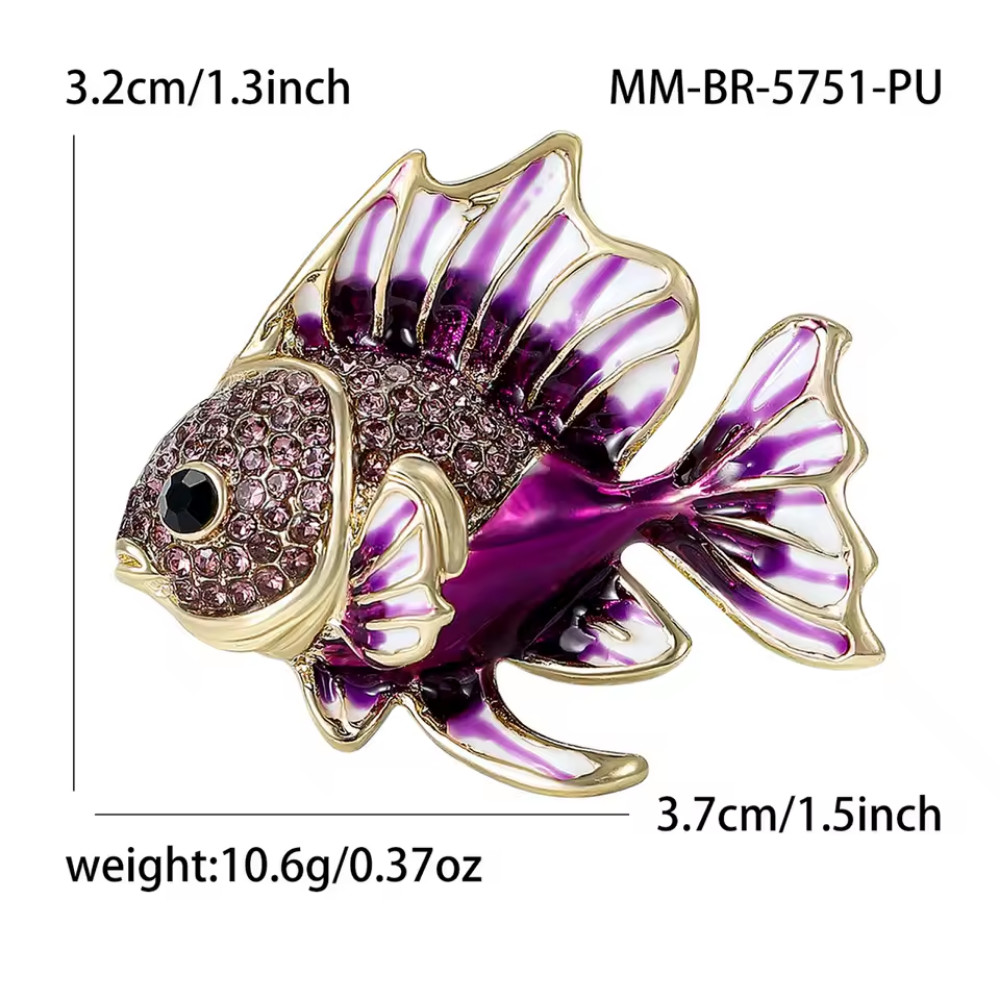 Purple Crystal Fish Brooch Pin Rhinestone Ocean Sea Life Marine Jewelry Gift