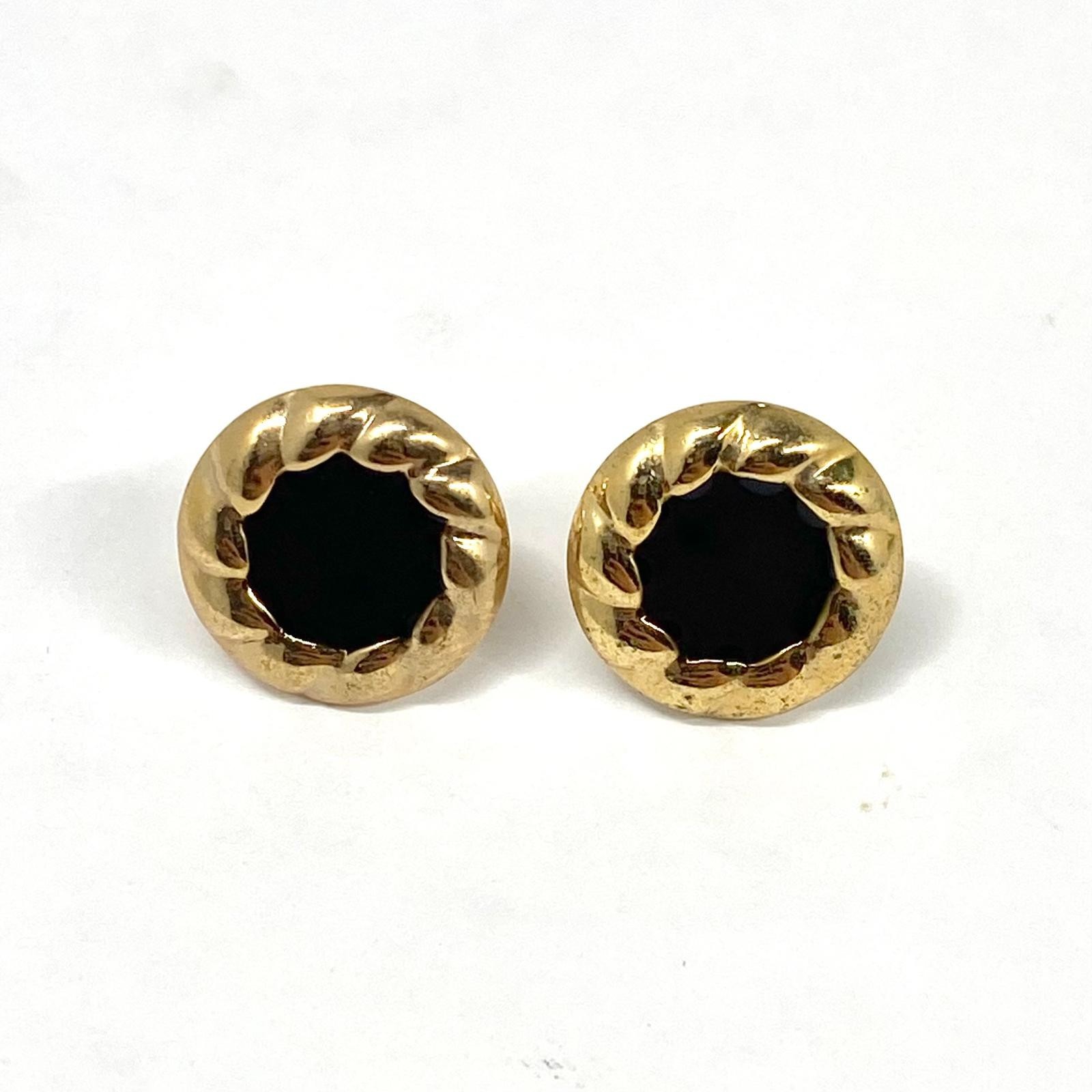 Vintage Style Twisted Gold And Black Enamel Stud Earrings Woman’s Holiday Gift