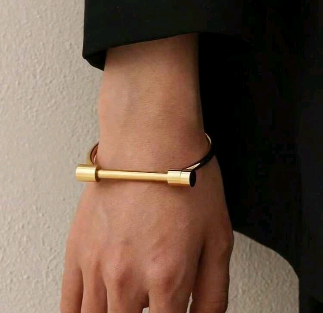 Black Plated Bracelet D Shaped Bangle Chain Charm Cuff unisex