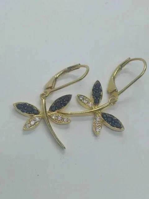 0.50Ct Simulated Sapphire Dragonfly Drop/Dangle Earring 14k Yellow Gold Plated