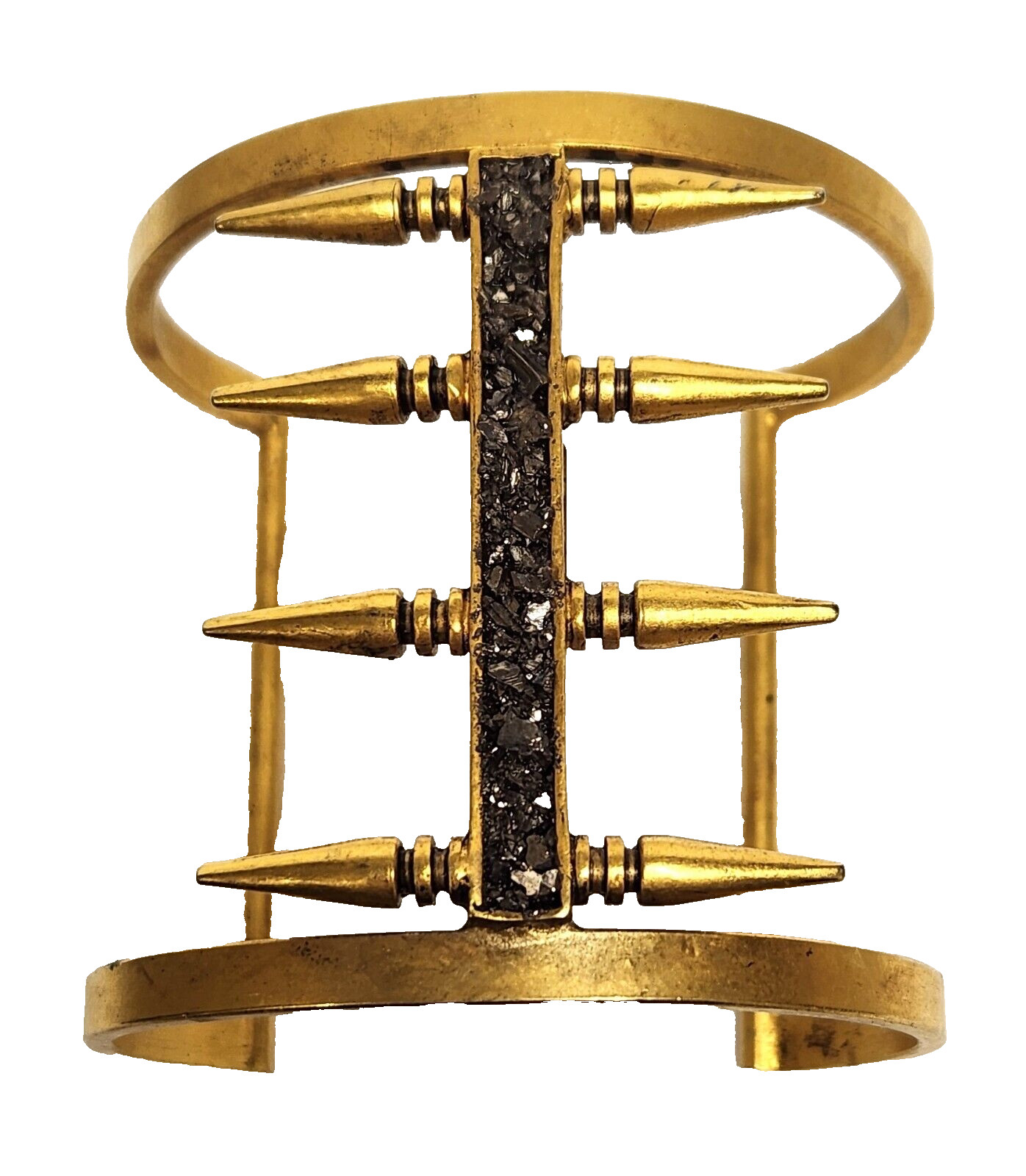 Lady Grey Sacred Geometry Mod Matte Gold Tone Spike Pyrite ARC Cuff Bracelet