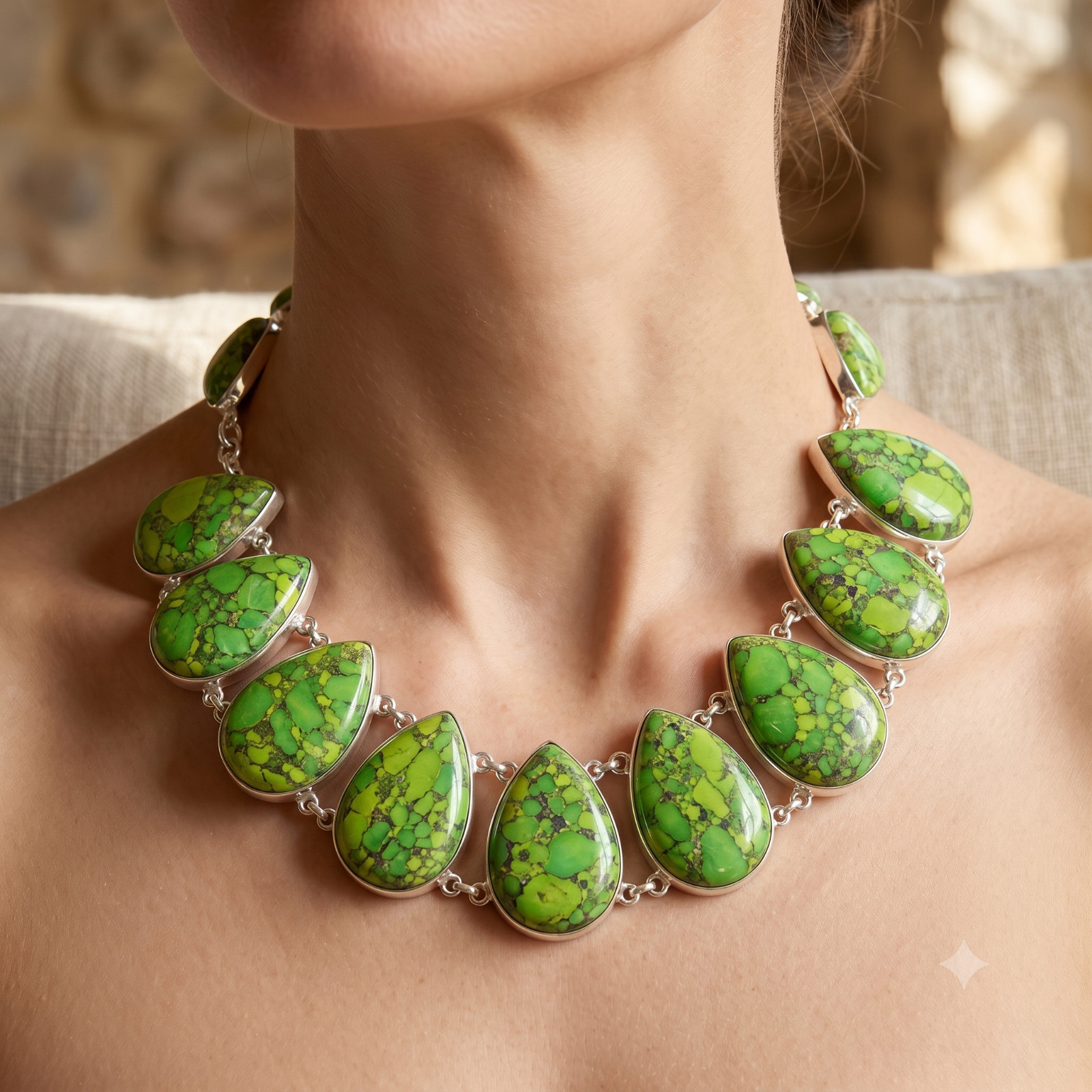 Silver Plated Natural green turquoise Wedding Unique Chain Wife Necklace Jewelry