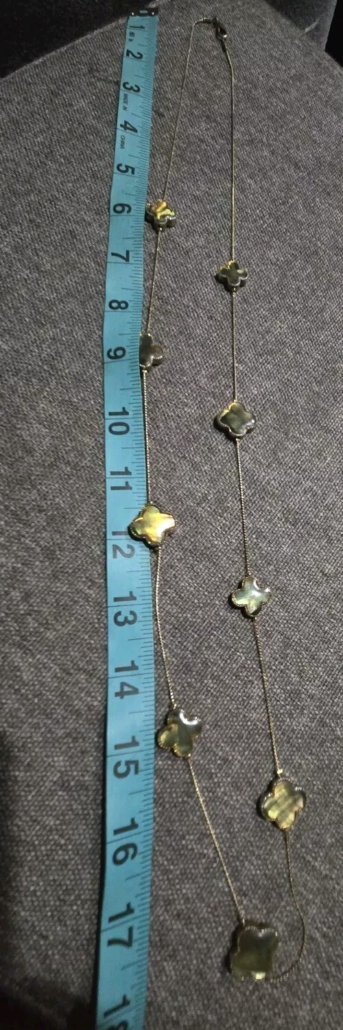 Pre-owned Abalone Shiny Beaded Clover Beads Ling Necklace