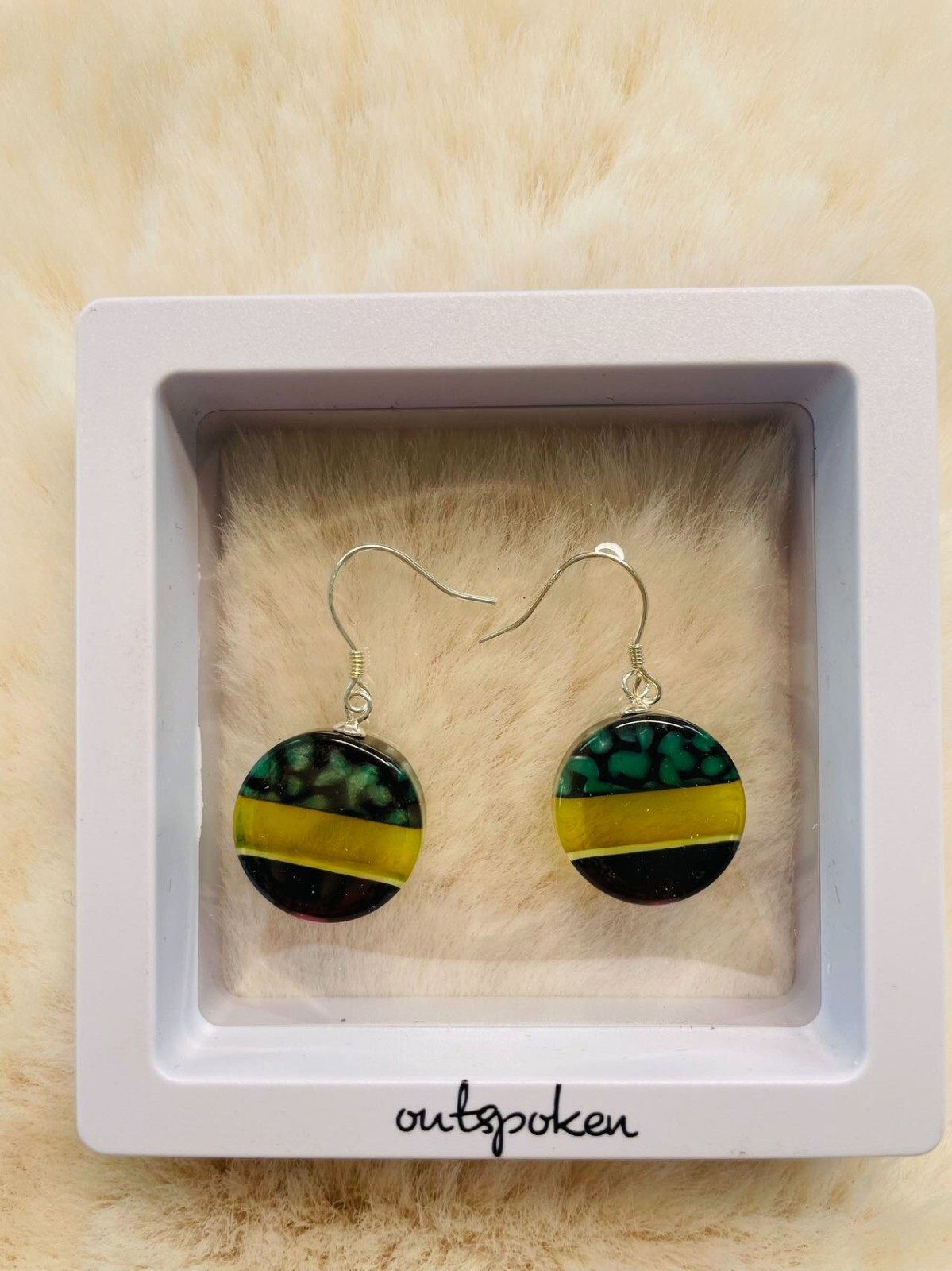 Colorful earrings made from advanced composite material