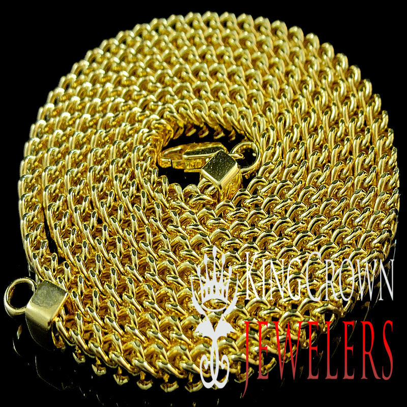 Mens Pure 925 Sterling Silver Yellow Gold Finish Franco Style Chain Necklace 4mm