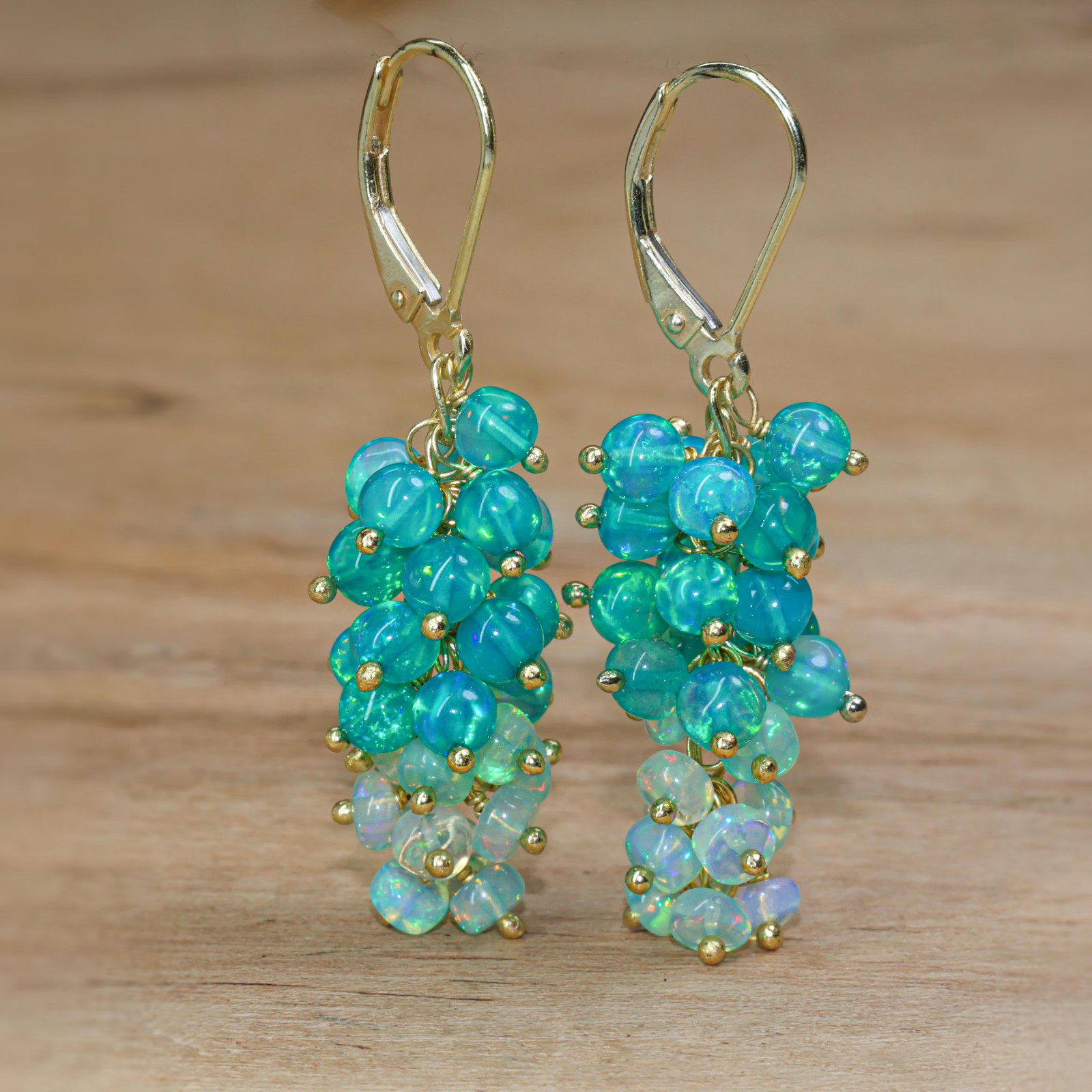 Natural Green Opal Cluster Earring, Multifire Opal Beads Earring, Opal Dangle