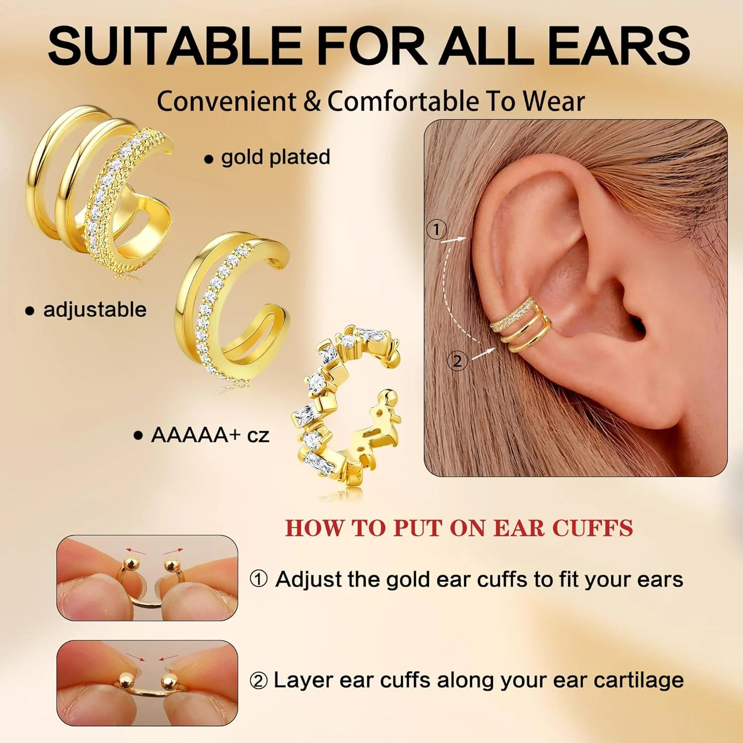 Dochais Ear Cuffs Non-Piercing Earrings for Women Cute Small Clip-On Cartilage E